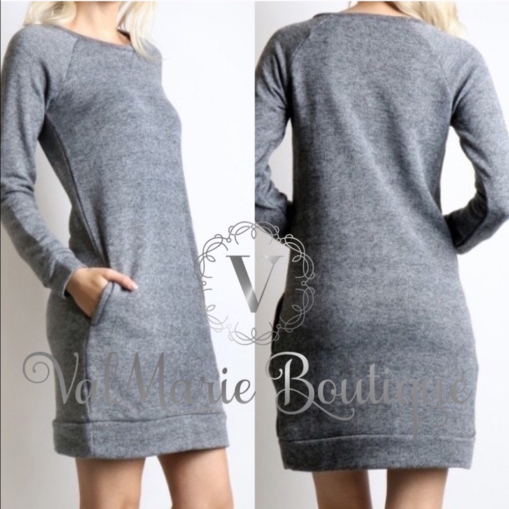 Sweatshirt Dress with Pockets S M - Picture 2 of 4