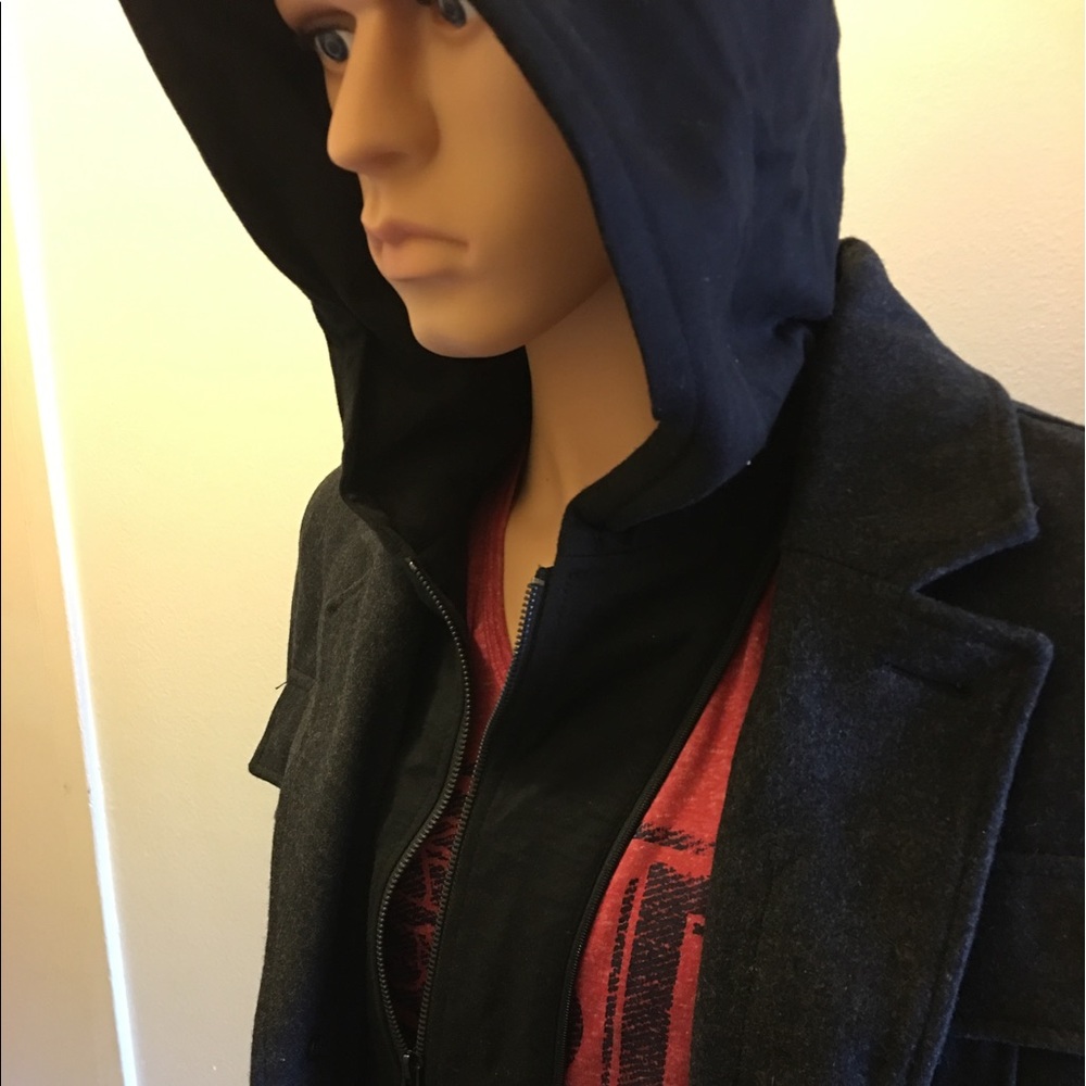 Dark Grey Coat With Detachable Hoodie.