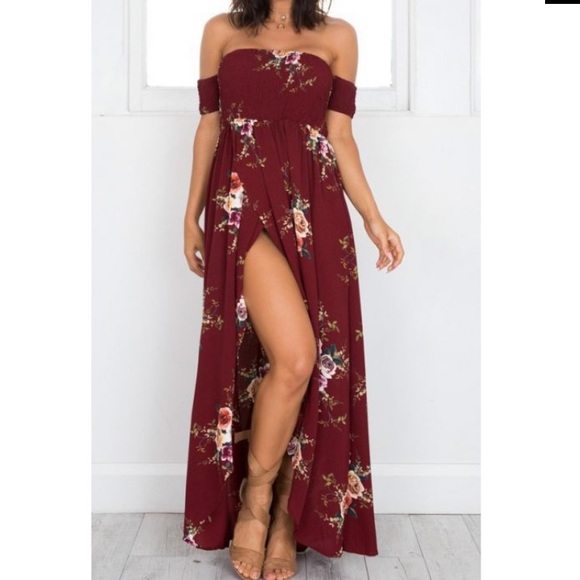 DIVIINE Dresses & Skirts - maroon floral beach dress