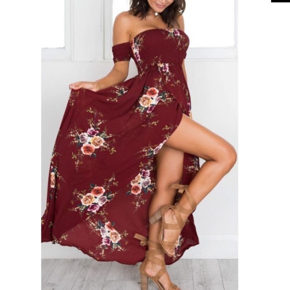 maroon floral beach dress - Picture 2 of 5