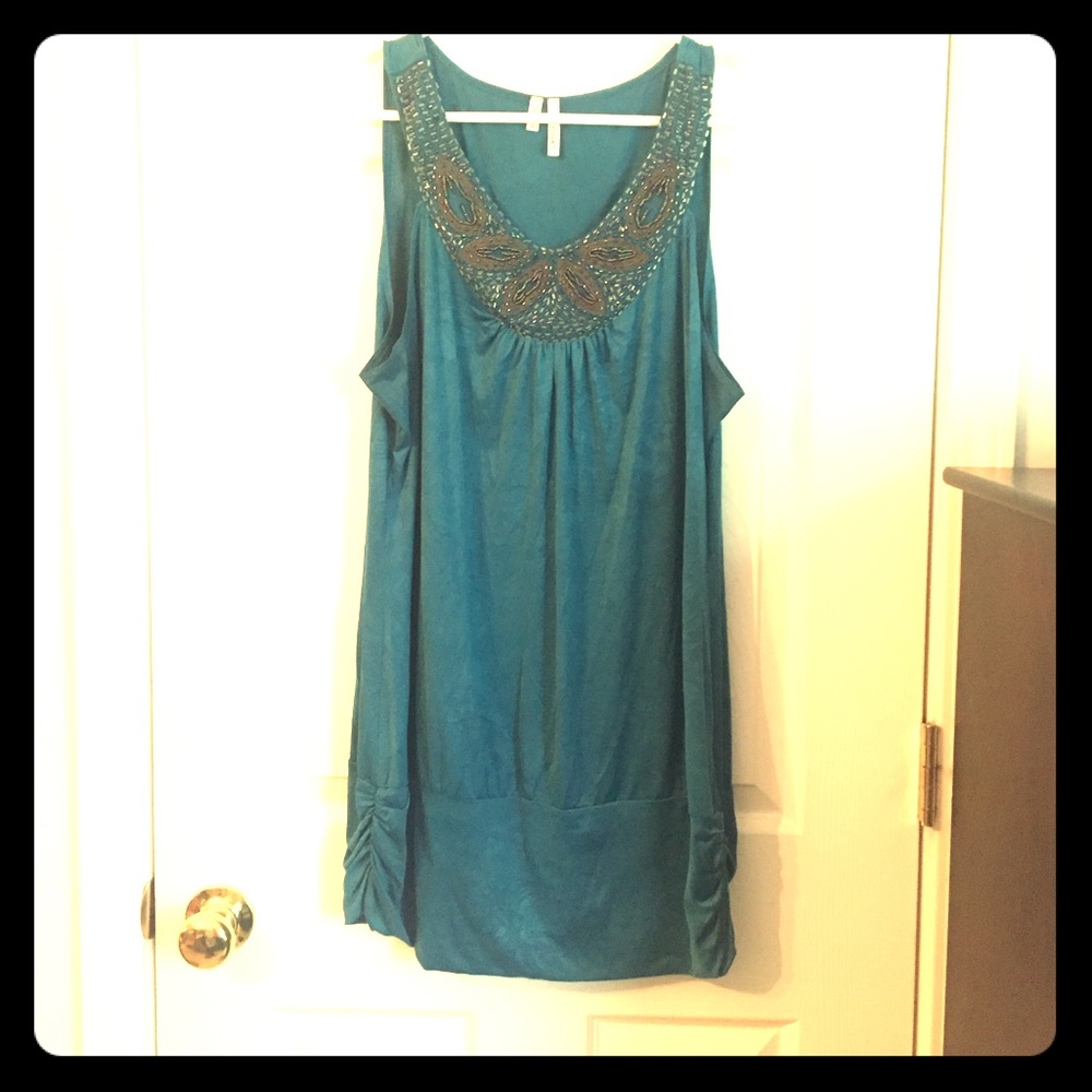 Maurice's Bright Blue Shimmer Tunic Tank w/beads