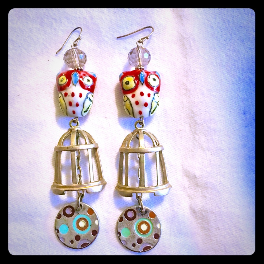 Retro owl❤️bronze and porcelain earrings😍
