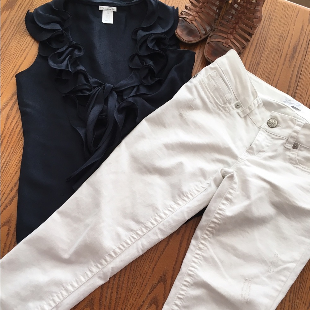 Seven Capri white factory distressed denim jeans