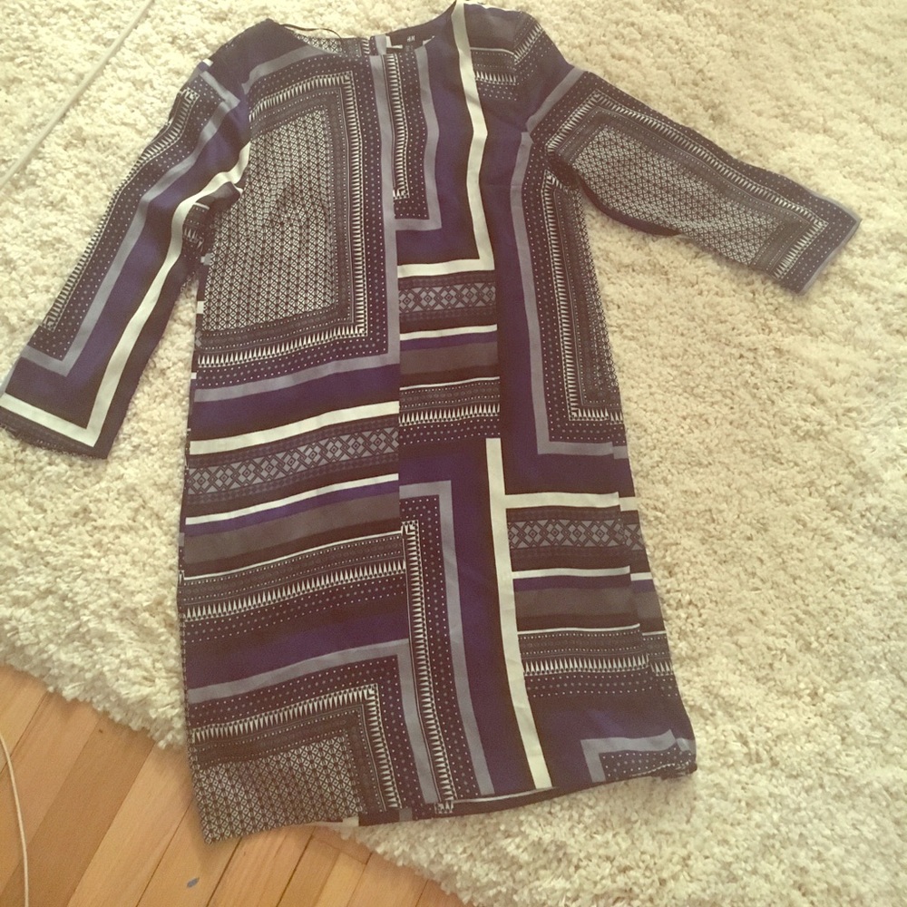Silky H&M geometric dress tunic xs 4 purple blue
