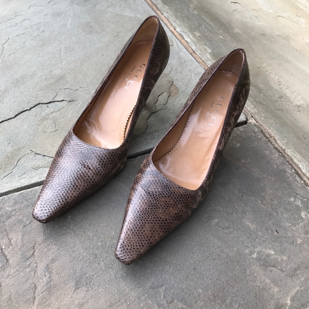 Brown snakeskin Gucci pumps