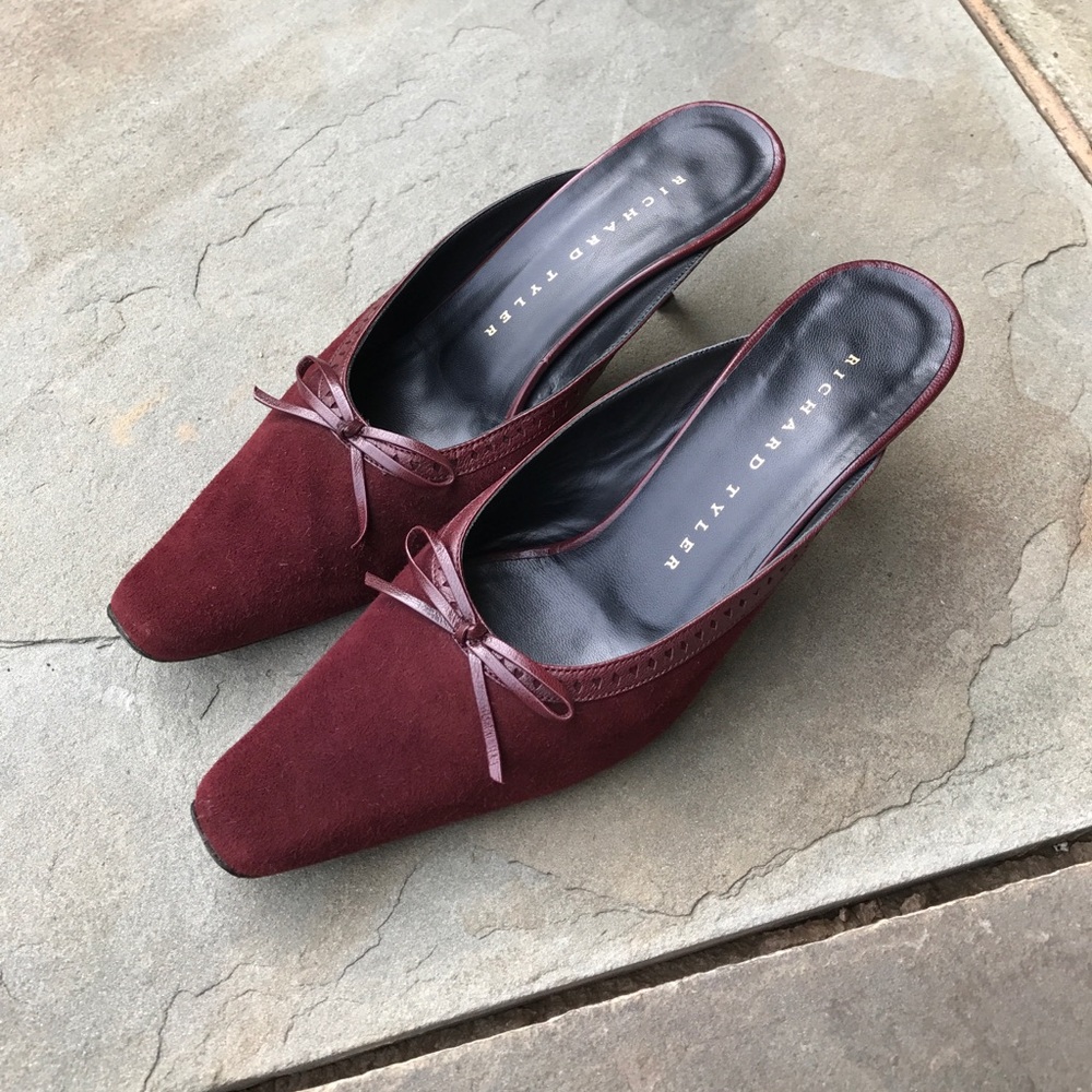 Maroon suede mules