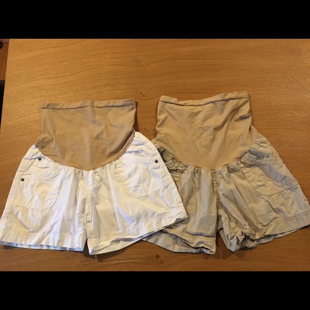 Two Maternity Shorts, White & Beige, Sz S