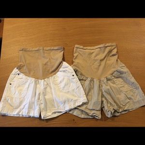 Two Maternity Shorts, White & Beige, Sz S
