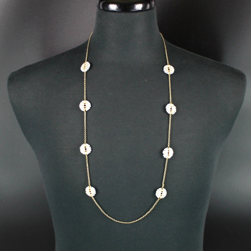 Anthropology Beaded Flower Long Necklace