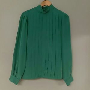 Vintage Pleated Green Office Blouse