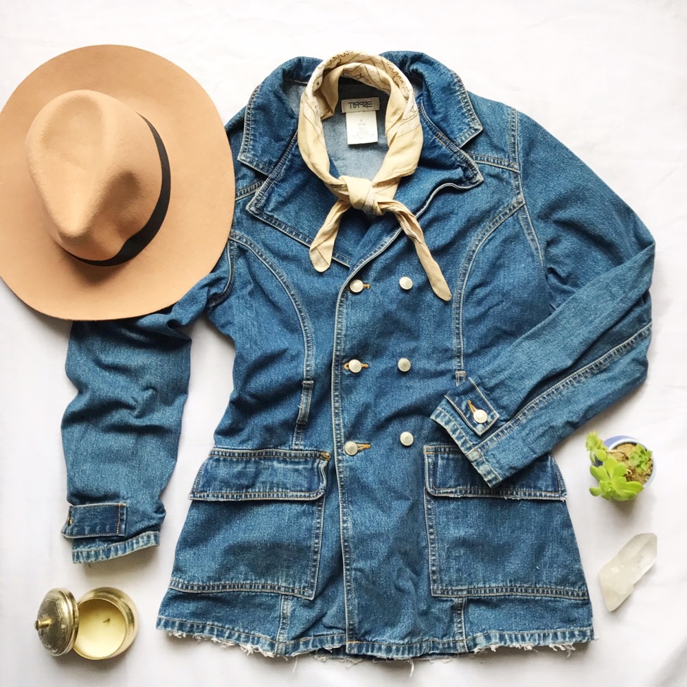 Vintage Esprit distressed denim long jacket