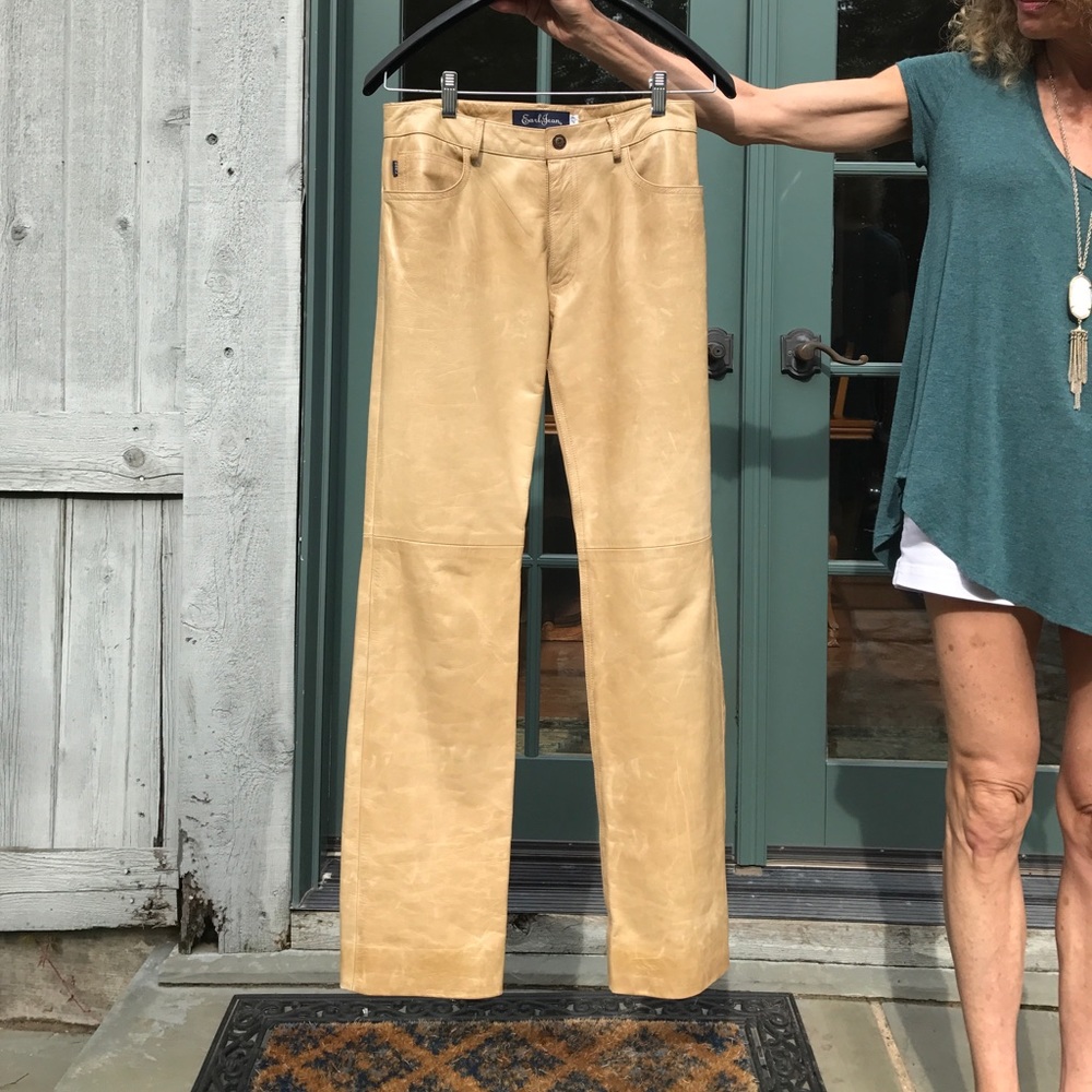 Tan leather pants