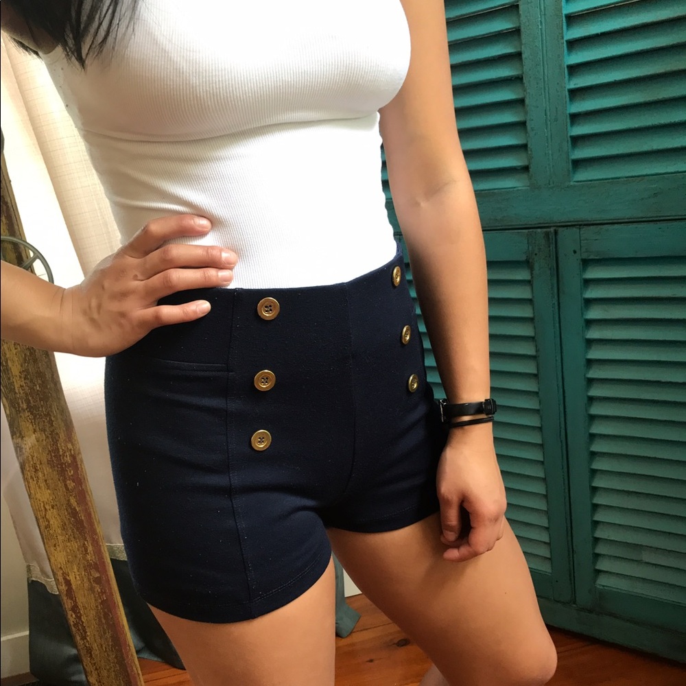 High Waisted Navy Sailor Shorts