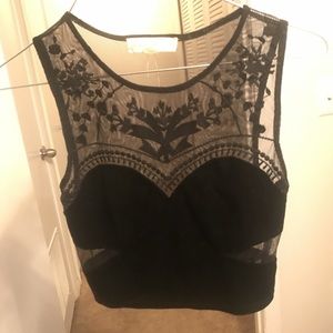 Cute black velvet and lace crop top
