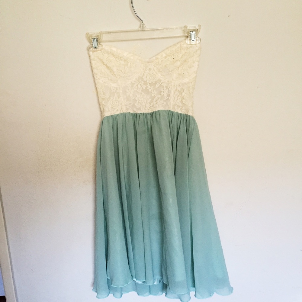 Strapless Aquamarine Lace Dress
