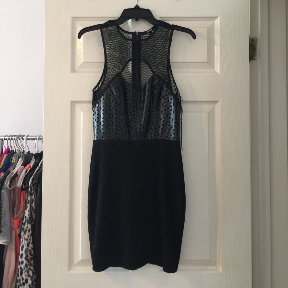 Naven faux leather and mesh cutout mini