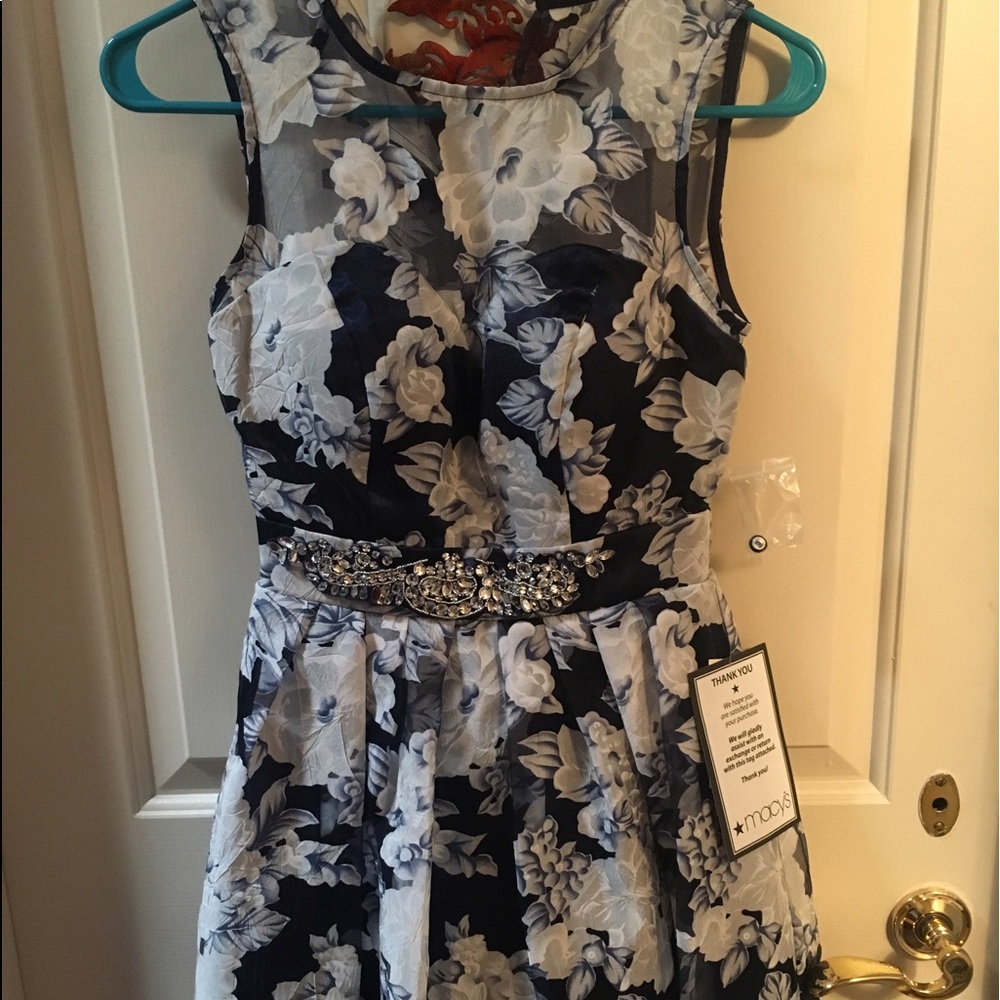 Navy and white floral homecoming dress