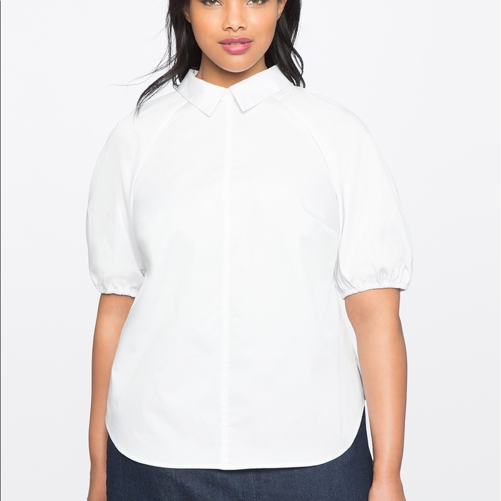 Button Back Puff Sleeve Blouse