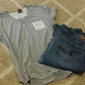 ⭐Price drop⭐ Rue 21 gray t-shirt with lace