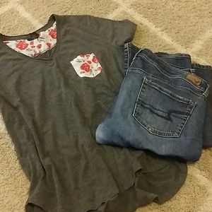 ⭐Price drop⭐Rue 21 gray and red flower t-shirt