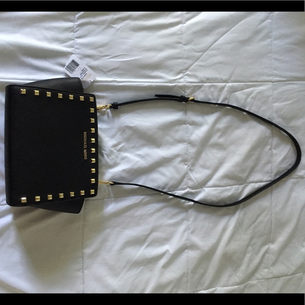 NEW MICHAEL KORS SELMA STUD BLACK LEATHER PURSE