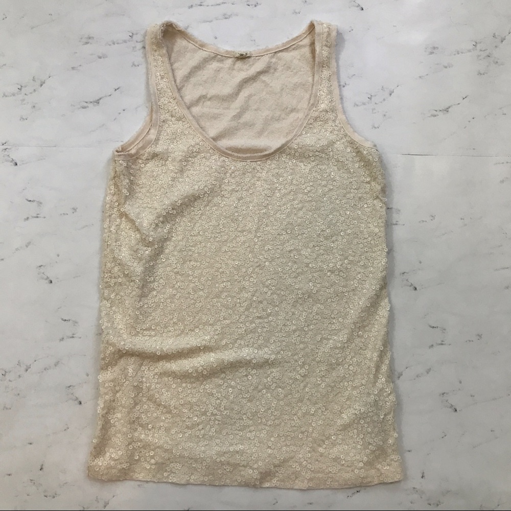 J. Crew // Vintage Cotton Sequin Tank Ivory Blush - Picture 2 of 8