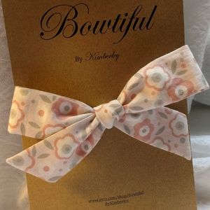 Hair Bow - Soft pink, gray & white w/pattern