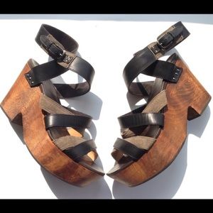 Rag and Bone wooden platform straps sandal sz 8
