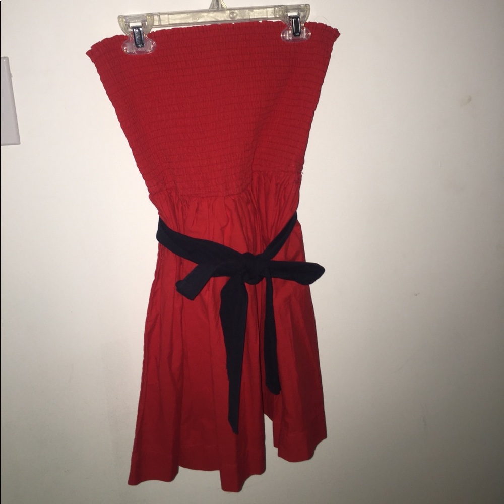Red strapless summer dress