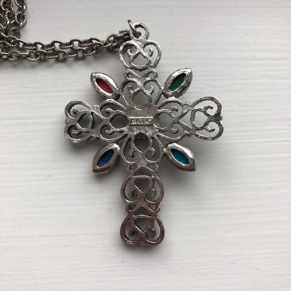 Avon Jewelry Vintage Silver Embellished Cross Pendant Necklace
