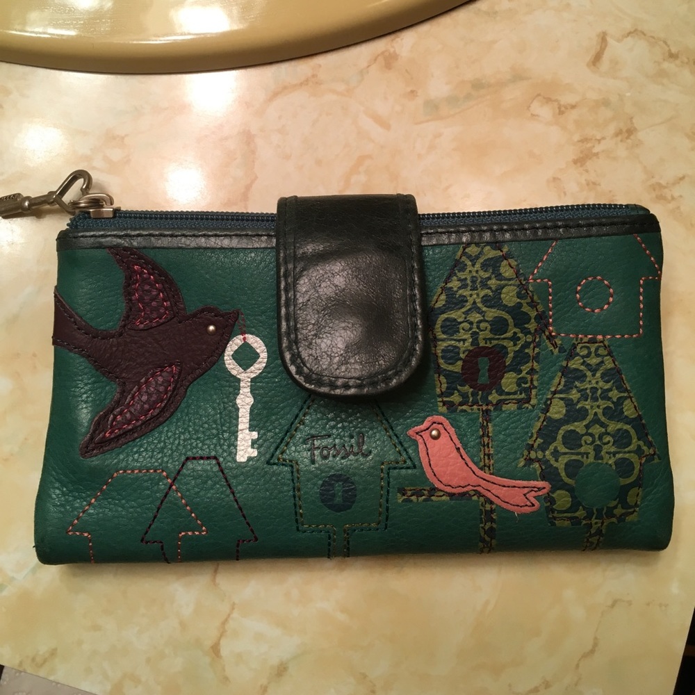 Teal Bird Fossil Wallet