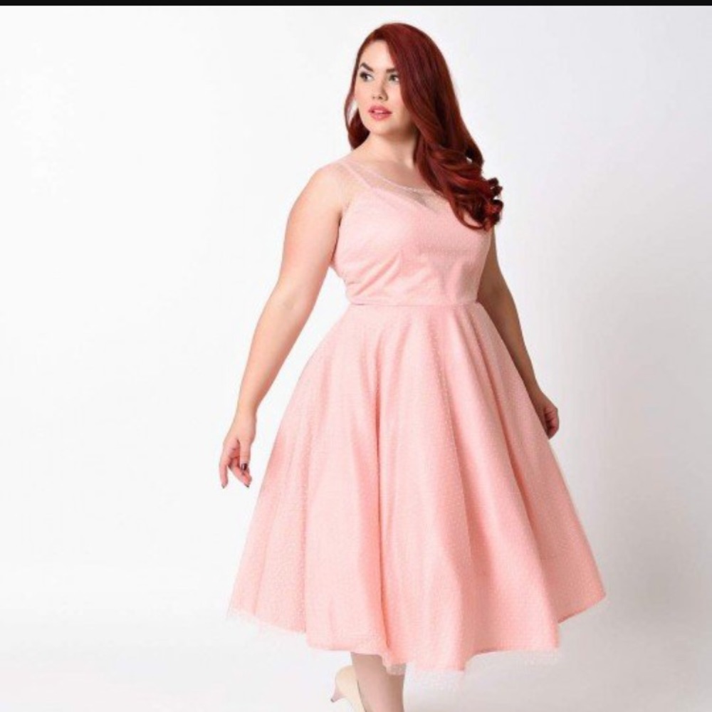 peach white dot swing dress 4xl (20/22)