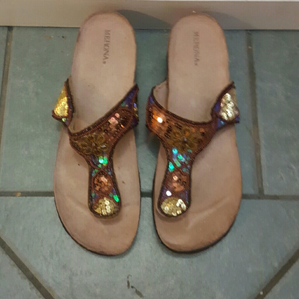Boho cork flip flops with slight wedge