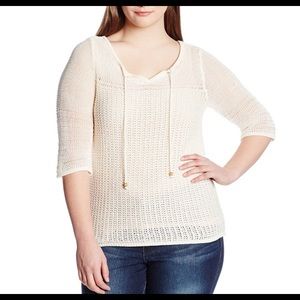 Lucky Brand cream open weave sweater 2x nwt