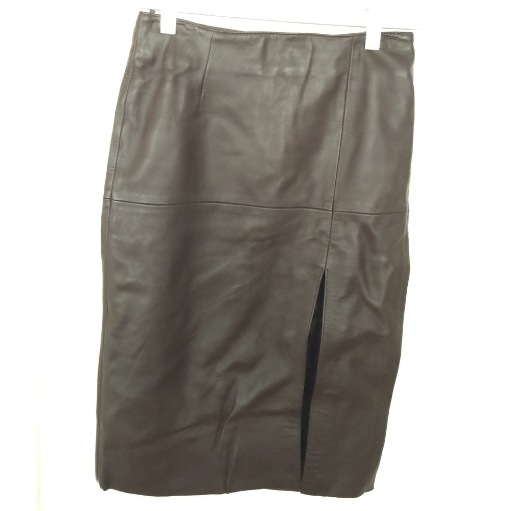 Sisley Real Leather Dark Brown Pencil Skirt