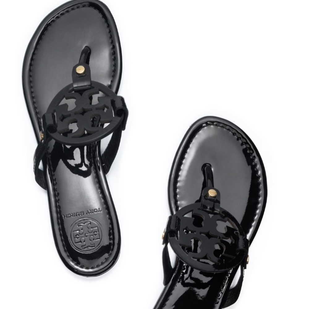 Tory Burch Black Patent Miller Sandal Size 6.5