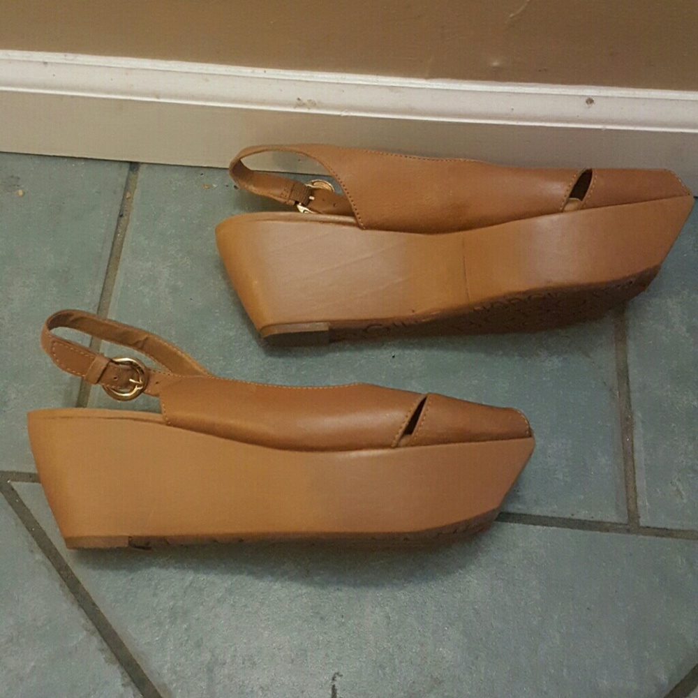 BCBG Platform sling backs