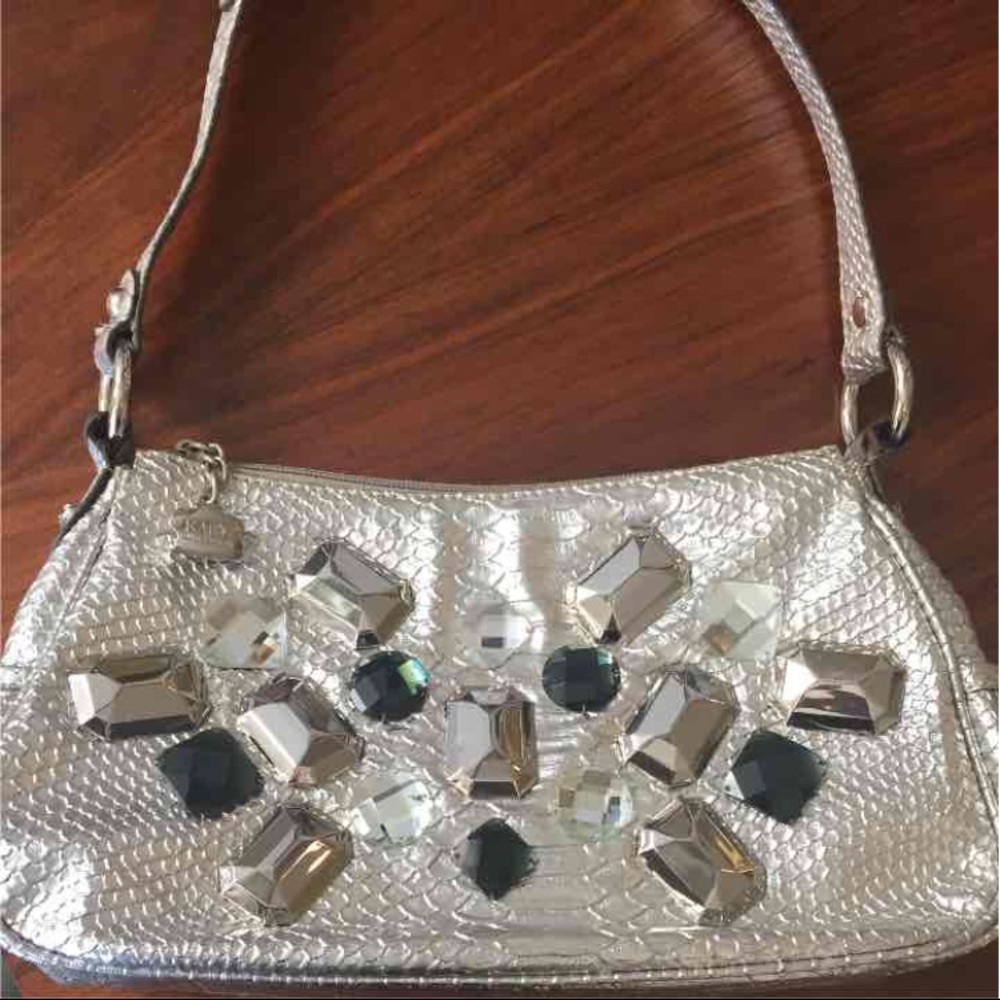 Kathy Blinged-Out Faux Croc Silver Shoulder Bag