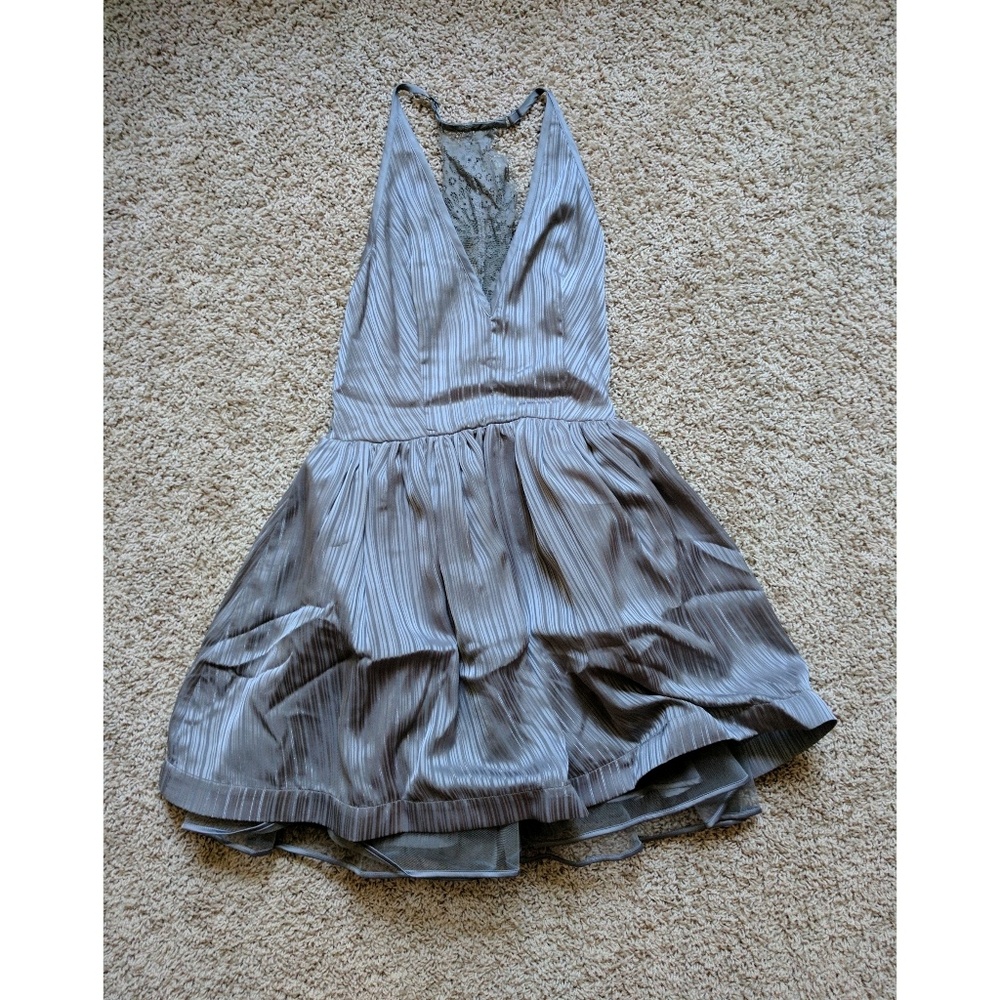 Bebe "Lace Back Metallic Stripe Dress," (NWT)