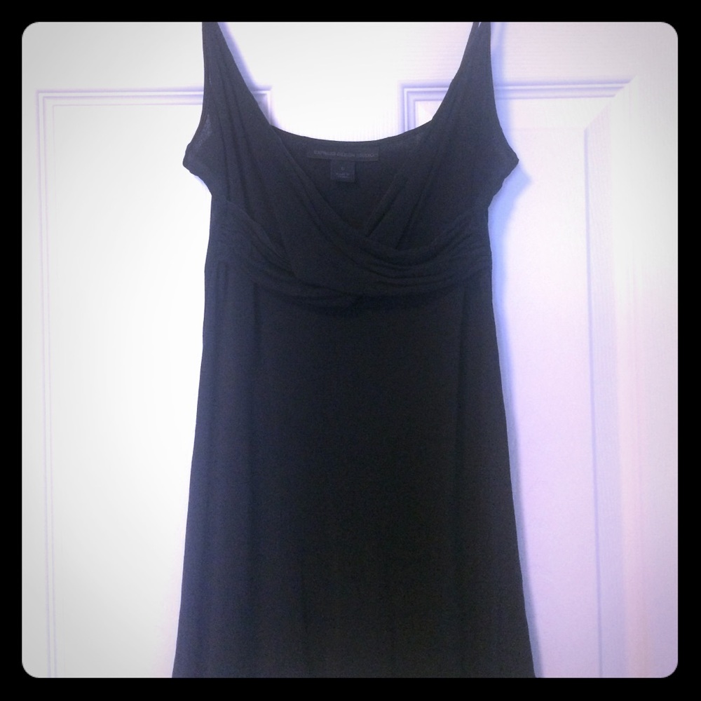 Flirty black silk cross front tank top.
