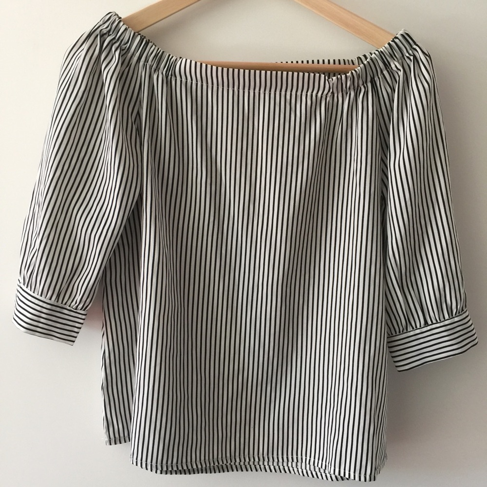 White & Black stripes off-the-shoulder blouse