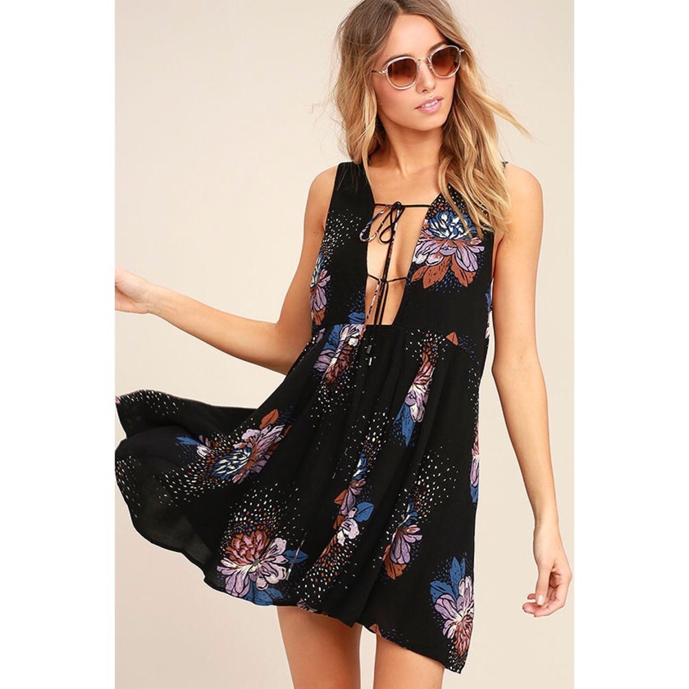 FREE PEOPLE Black Floral Print Dress