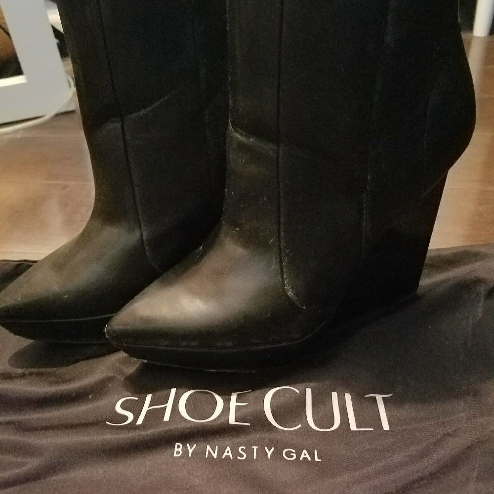 Nasty Gal Shoe Cult black wedge booties