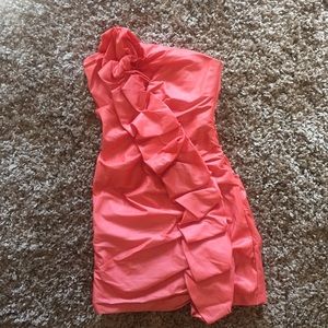 Coral. Ruffled. Dress.