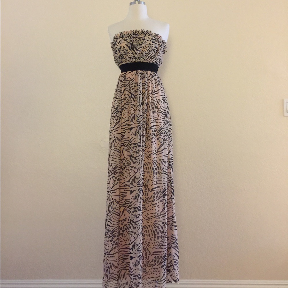 H&M nude/black leopard print maxi dress size 34/4