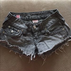 True Religion Grey Joey Cut-Off Shorts