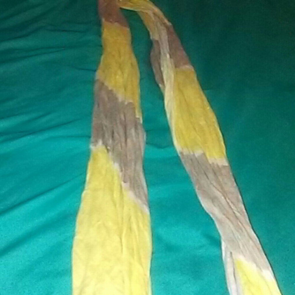 Thin grey white and yellow scarf