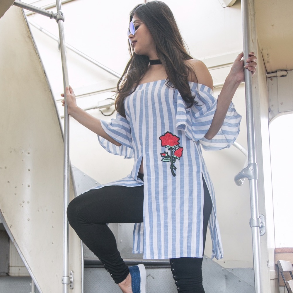 Off shoulder long front slit top