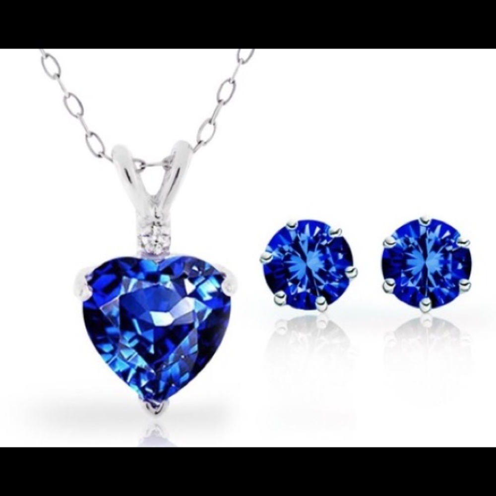 Sapphire heart necklace and earring set.