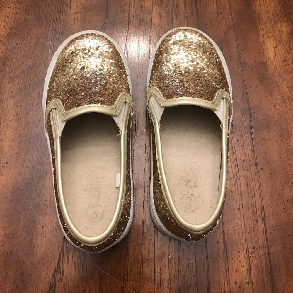 Girls size 9 Gold Glitter slip on sneakers